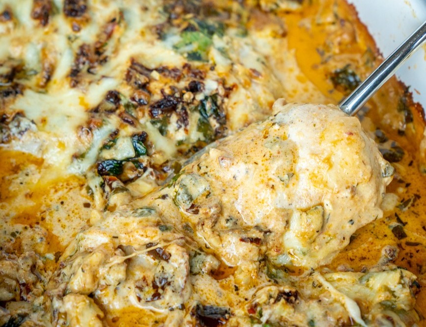 Baked Tuscan Chicken Casserole top view