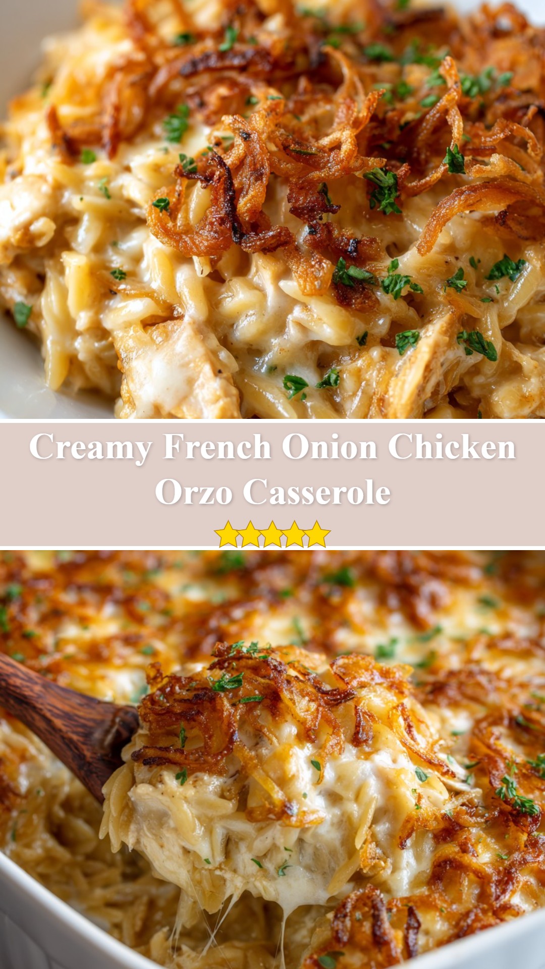 French Onion Chicken Orzo Casserole